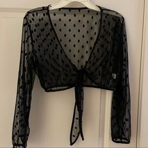 Black dots sheer mesh material cover up